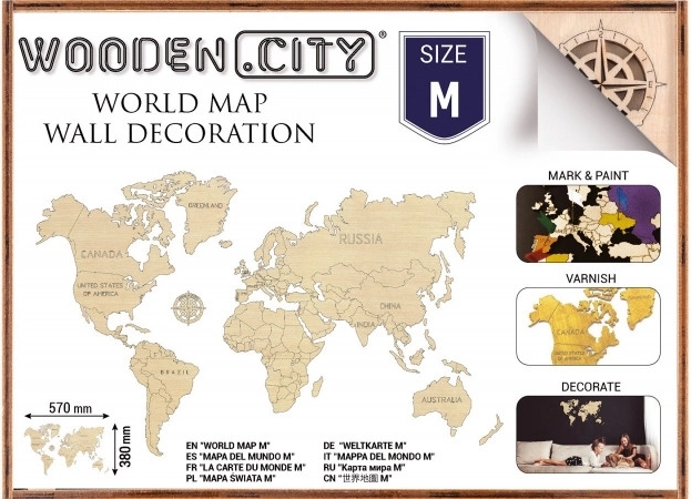 Ξύλινος χάρτης του κόσμου M 57 × 38 cm WOODEN CITY