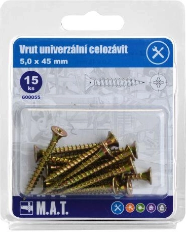 Καθολική βίδα πλήρους σπειρώματος 5 × 45 mm, γαλβανισμένη, 15 τεμ.