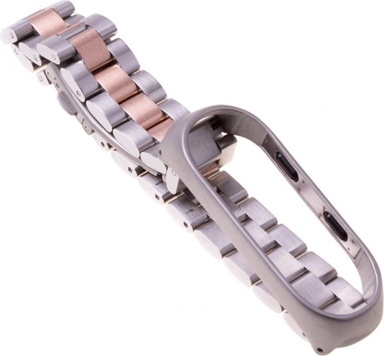 Μεταλλικό λουράκι για Xiaomi Mi Band 3/4 – ασημί-ροζ χρυσό