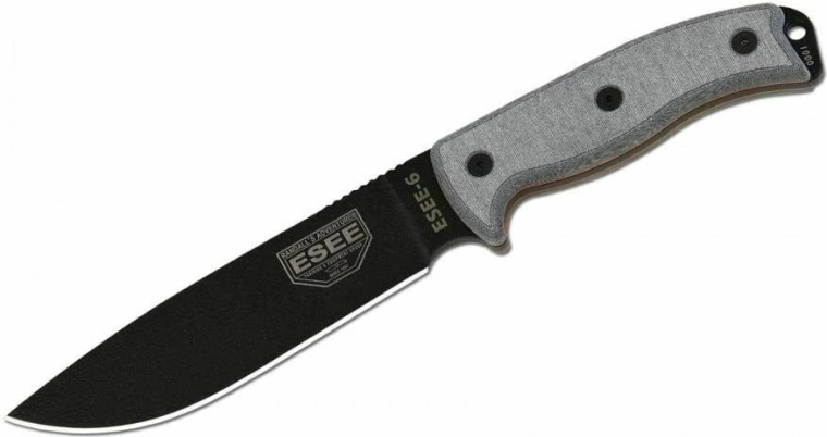 Καθολικό μαχαίρι ESEE 6P με λεία κόψη, μαύρο/γκρι, Micarta, θήκη