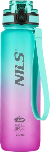 Μπουκάλι νερού Tritan NILS Camp 950 ml με φίλτρο/σουρωτήρι έγχυσης – πράσινο‑ροζ