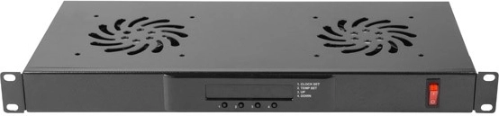 Οριζόντιο πάνελ εξαερισμού LCD 1U με θερμοστάτη για rack 19 ιντσών, 2 ανεμιστήρες, 230V, μαύρο