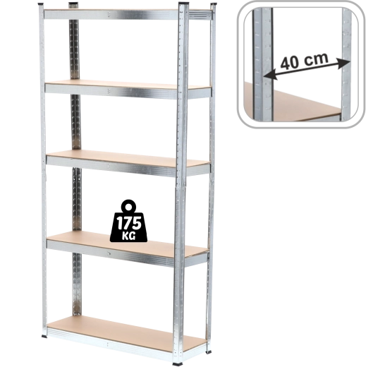Μεταλλικό ράφι 5 επιπέδων 220 × 90 × 40 cm, αντοχή ραφιού 175 kg