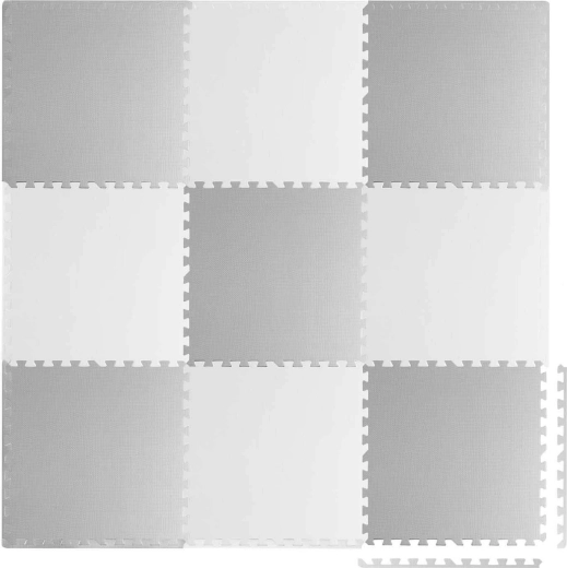 Μεγάλο αφρώδες παζλ-χαλάκι λευκό-γκρι RICOKIDS 180 × 180 cm, 9 τεμάχια
