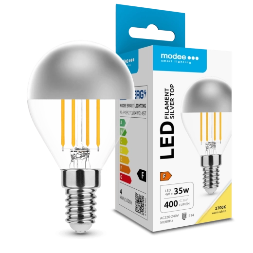 Λάμπα LED Modee Filament Globe Mini P45 Silver Top 4 W E14, 400 lm, θερμό λευκό