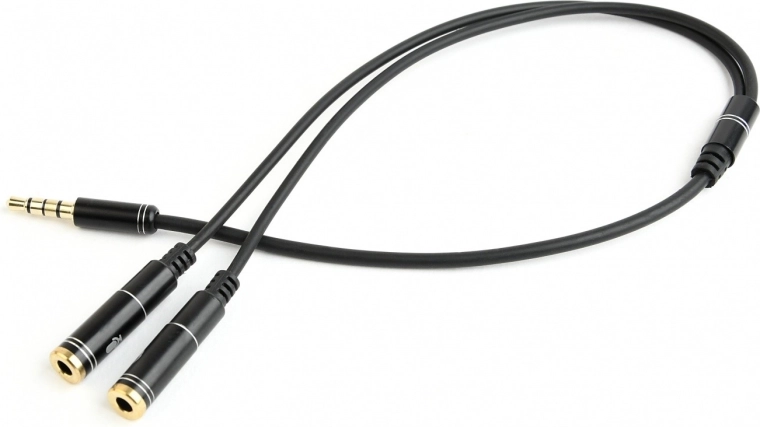 Αντάπτορας ήχου 3,5 mm 4pin σε 2× 3,5 mm (ακουστικά + μικρόφωνο), 0,2 m