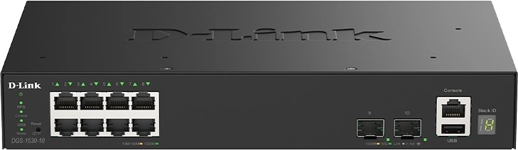 Έξυπνος διαχειριζόμενος μεταγωγέας D-Link DGS-1530-10/E με 8 θύρες gigabit και 2 θύρες 10G SFP+