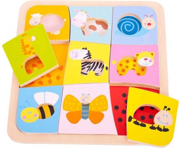 Ξύλινο ένθετο παζλ – 9 ζωάκια BIGJIGS TOYS