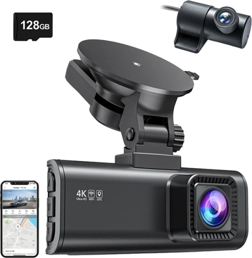 Κάμερα αυτοκινήτου REDTIGER F7NP Wi‑Fi 4K + 1080p με κάρτα 128 GB