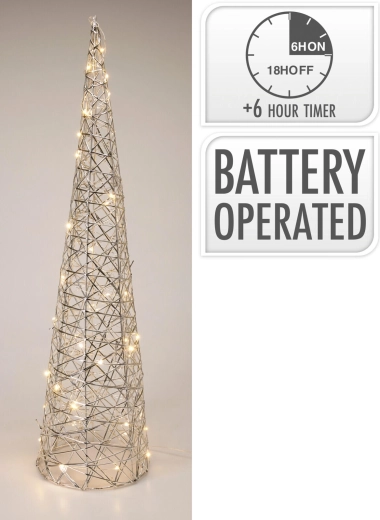 LED διακοσμητική πυραμίδα με χρονοδιακόπτη, 60 cm, ασημί