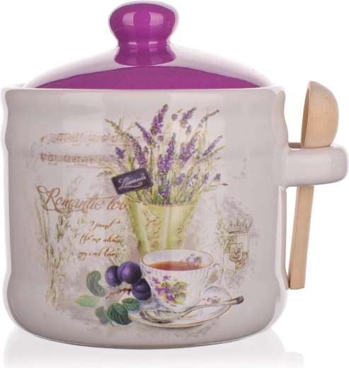 Κεραμικό δοχείο τροφίμων 400 ml LAVENDER με ξύλινο κουταλάκι