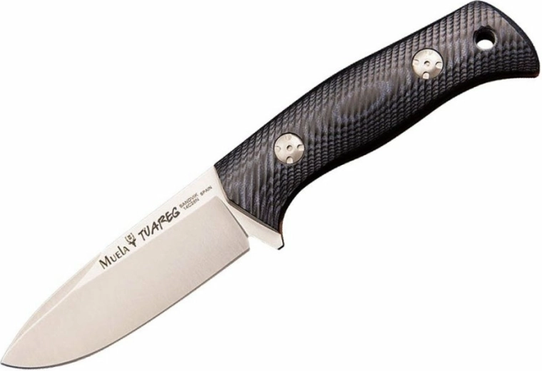 Muela Tuareg 10M ανθεκτικό bushcraft μαχαίρι 10 cm με κρυογενική επεξεργασία Cryo‑T, μαύρο‑μπλε Micarta, δερμάτινη θήκη
