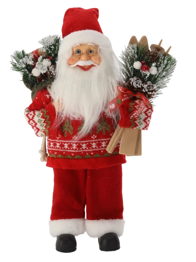 Διακοσμητικό ειδώλιο Santa Claus με σκι 40 cm κόκκινο