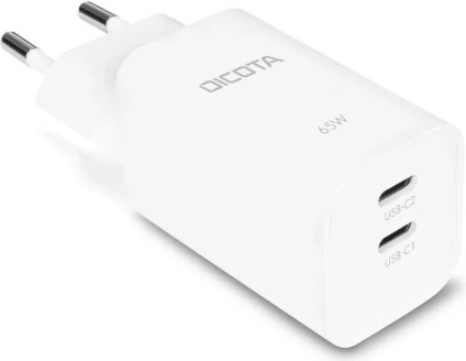 Λευκός φορτιστής GaN 65 W με 2× USB‑C (EU)