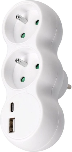 Solight διακλαδωτής πρίζας με ταχυφορτιστή USB-A και USB-C 20 W PD, λευκός