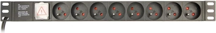 Ρακέτα τροφοδοσίας PDU για rack, 8 πρίζες FR, 1U, 10 A, είσοδος C14, καλώδιο 3 m