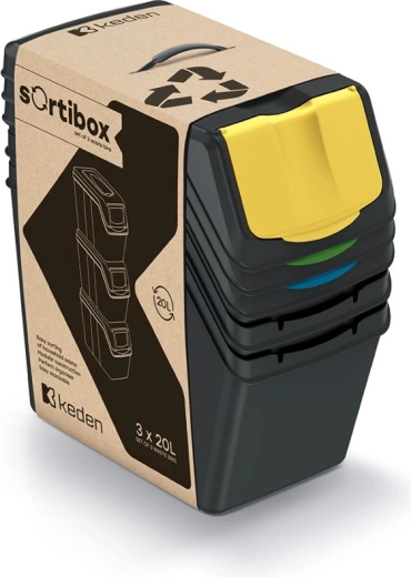 Σετ κάδων διαλογής απορριμμάτων SORTIBOX 3×20 l – μαύρο, Prosperplast
