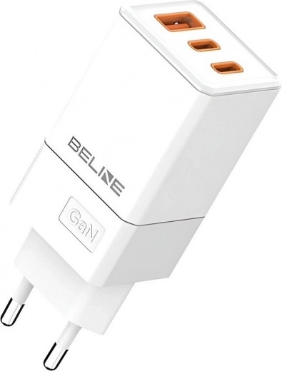 Φορτιστής πρίζας 65 W GaN με 2× USB‑C και USB‑A, λευκός