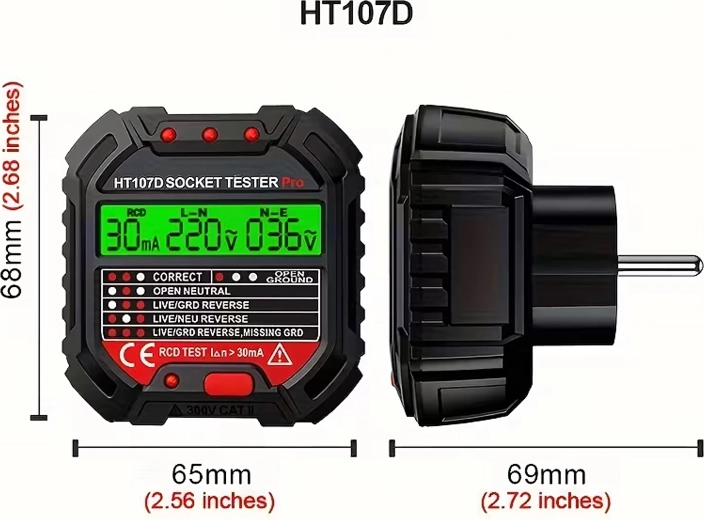 Δοκιμαστής τάσης πρίζας με LCD και έλεγχο RCD HABOTEST HT107D