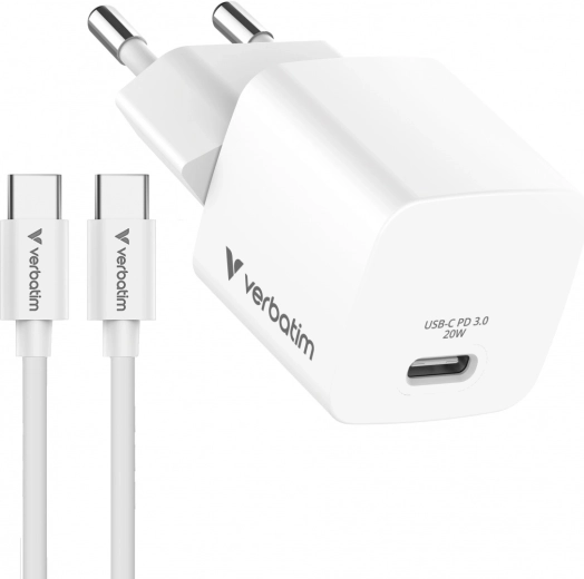 Μίνι φορτιστής GaN Verbatim 20 W με καλώδιο USB-C 1 m