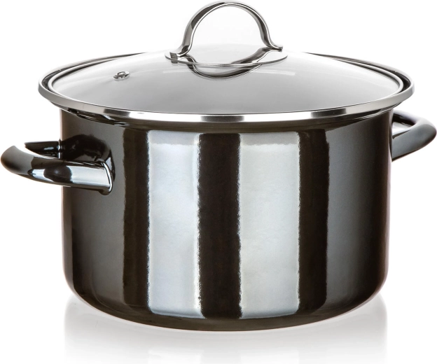 Εμαγιέ κατσαρόλα με γυάλινο καπάκι 24 cm 3,7 l Metallic Black