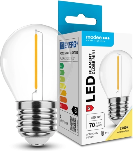 Modee LED λαμπτήρας filament mini G45 1W E27, θερμό λευκό 2700K, 70 lm