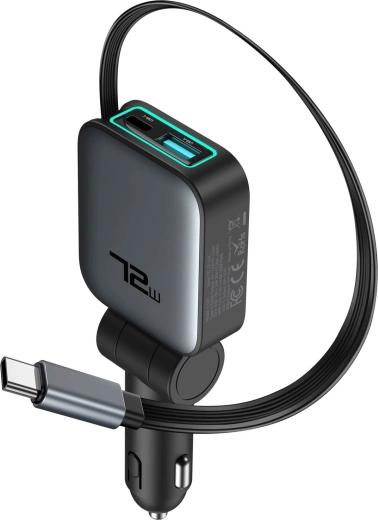 Φορτιστής αυτοκινήτου Renew Force 3 σε 1 72 W με αναδιπλούμενο καλώδιο USB-C