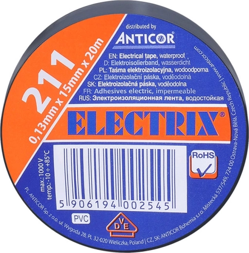 Solight μονωτική ηλεκτρική ταινία 15 mm x 0,13 mm x 20 m μαύρη