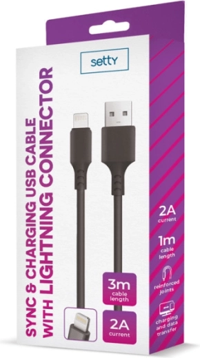 Καλώδιο Setty USB–Lightning 3 m 2 A μαύρο