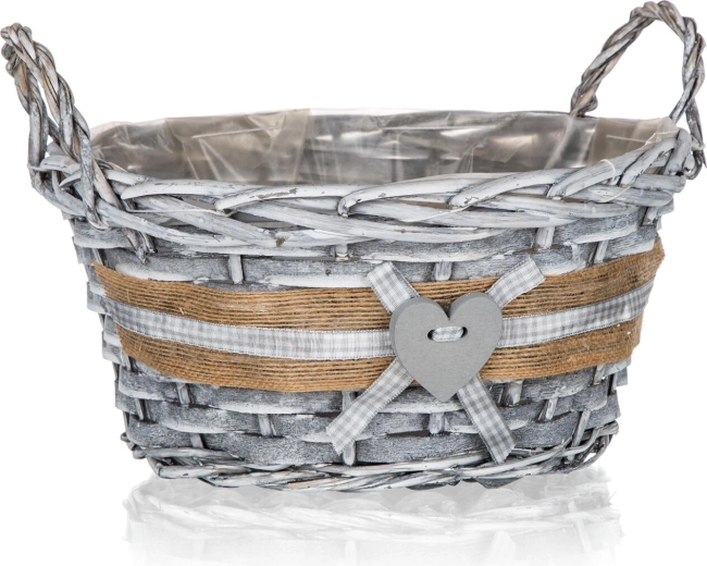Στρογγυλό ψάθινο καλαθάκι με χερούλια GRIS 25 × 12 cm, γκρι