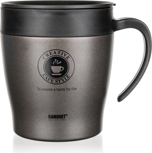 Ταξιδιωτική θερμοκούπα 330 ml TAZZA, ανοξείδωτο ατσάλι και πλαστικό, ανθρακί