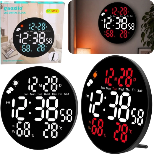 Gaosio ψηφιακό LED ρολόι τοίχου 25 cm με θερμοκρασία, υγρασία και τηλεχειρισμό