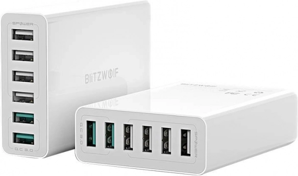 Φορτιστής USB 6 θυρών BlitzWolf QC 3.0, 60W λευκός