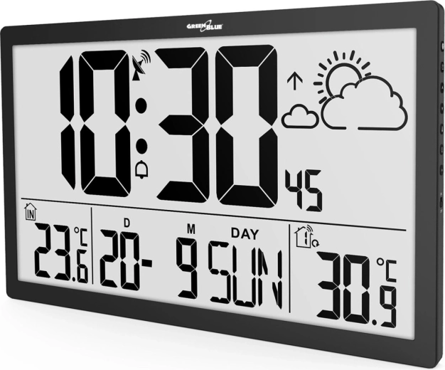 Πολυλειτουργικό επιτοίχιο ρολόι LCD με συγχρονισμό DCF
