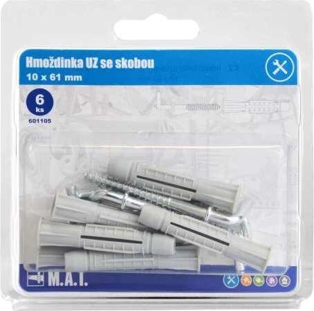 Κομβικό βύσμα με γάντζο 10 × 61 mm, λευκός ψευδάργυρος (6 τεμ.)