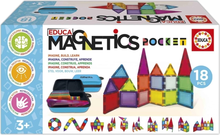 Μαγνητικό κατασκευαστικό σετ Educa Magnetics σε θήκη, 18 τεμάχια