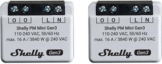 Shelly PM Mini Gen3 – σετ 2 μετρητών κατανάλωσης, Wi‑Fi/Bluetooth