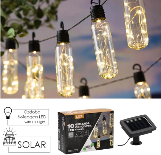 Ηλιακή γιρλάντα κήπου 10 LED, θερμό λευκό, 3,8 m