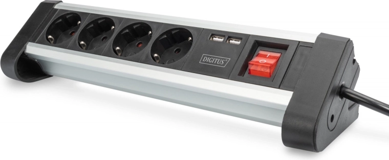 Γραφική γραμμική πρίζα 45° με 4 πρίζες, 2x USB (5V/2A), περιστρεφόμενη 290°