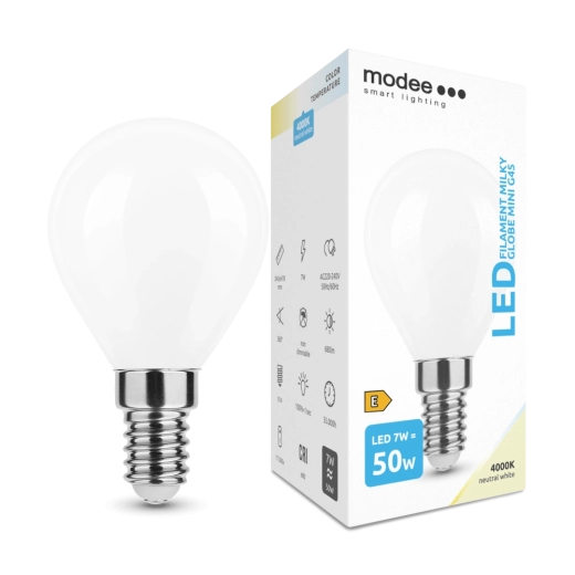 Λάμπα LED Modee Smart Lighting Filament Milky Globe Mini E14 7 W ουδέτερο λευκό