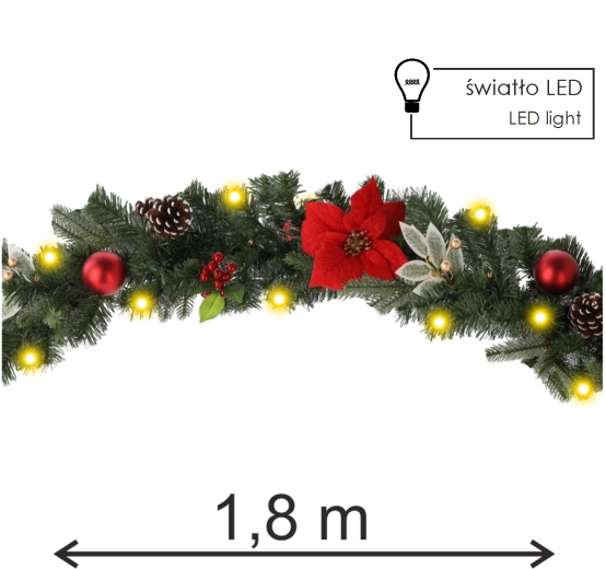 Χριστουγεννιάτικη LED γιρλάντα 180 cm, κόκκινο‑χρυσή, 20 LED