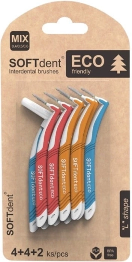 Softdent eco λυγισμένες μεσοδόντιες βουρτσάκια mix (4× XS, 4× S, 2× M)