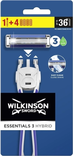 Ανδρική ξυριστική μηχανή Wilkinson Essential 3 Hybrid με λαβή και 4 κεφαλές