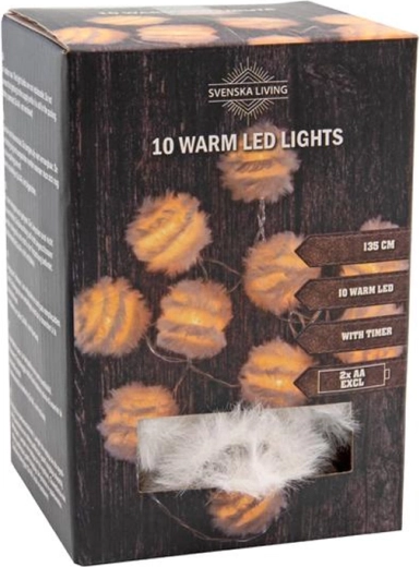 Χριστουγεννιάτικη φωτεινή γιρλάντα με 10 LED μπάλες με φτερά και χρονοδιακόπτη 1,35 m – ζεστό λευκό φως