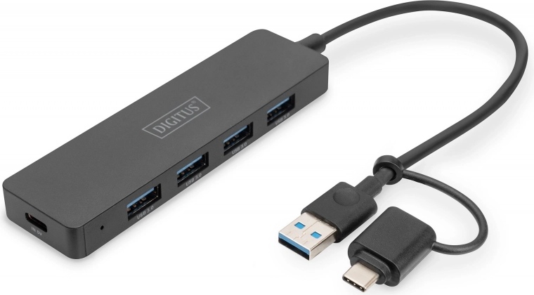 USB Hub SlimLine 4 θυρών με προσαρμογέα USB-C
