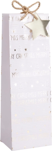 Χριστουγεννιάτικη σακούλα δώρου για μπουκάλι, λευκή και χρυσή, 36 × 12 × 9 cm - 1 τεμάχιο
