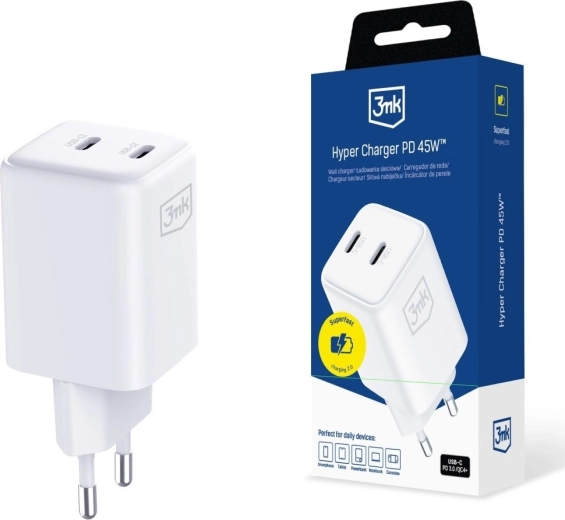 3MK Hyper Charger PD 45W GaN λευκός φορτιστής πρίζας