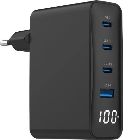 Καθολικός φορτιστής GaN 100W 1xUSB-A 3xUSB-C Γρήγορη φόρτιση LCD μαύρο
