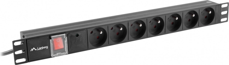 Ρακέτα τροφοδοσίας PDU 19" 1U, 7× 230 V, 2 m, είσοδος IEC C14, μαύρη