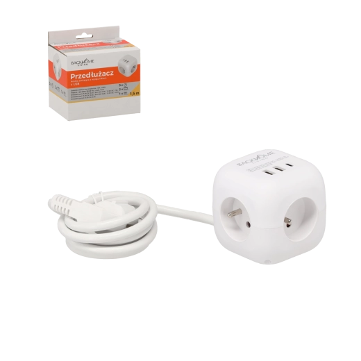 Κύβος πολύπριζου επέκτασης 3×230 V και 3× USB, 1,5 m, λευκό